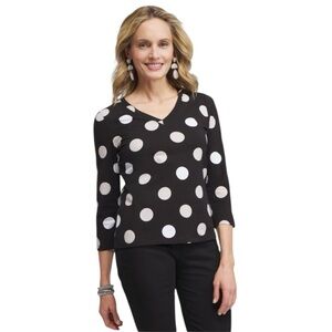 Chico’s The Perfect Tee 3/4 Sleeve Polka Dot Black Top Size 1X
